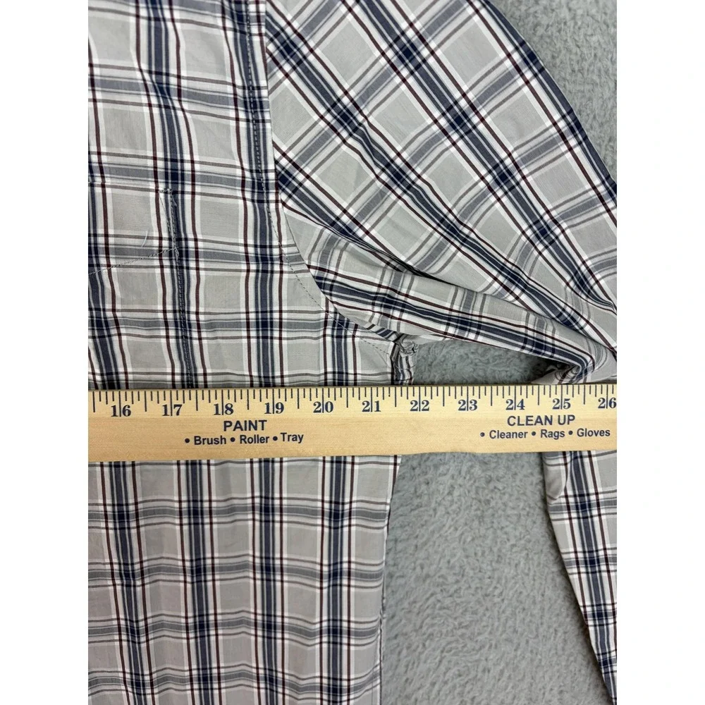Banana Republic Shirt Men M Gray Plaid Luxe Poplin Long Sleeve Button Casual New